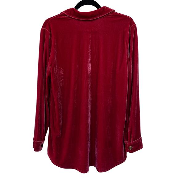 NWOT Soft Surroundings Red Velvet Button-Up Shirt Mixed Buttons Long Sleeve M - Picture 3 of 11